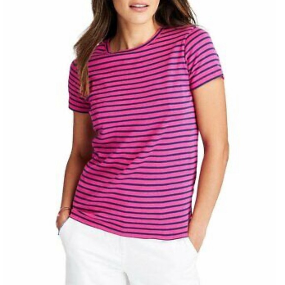Vineyard Vines Simple Crewneck Pink/Navy Striped Short Sleeve Tee - Picture 1 of 7